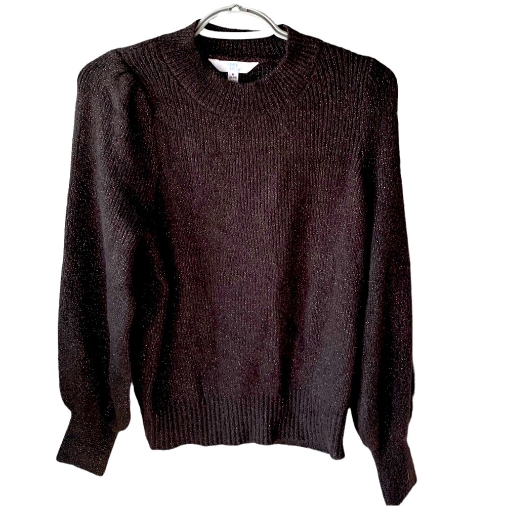 Time & Tru NWT Womens Puff Sleeve Crew Neck Sweater Black Gold Medium Mob Wife - Picture 3 of 15